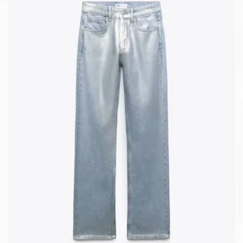 Zara Mid-Rise Straight Metallic Jeans